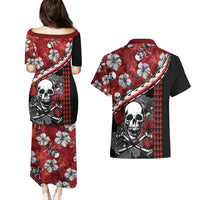 Hawaii Halloween Couples Matching Puletasi Dress and Hawaiian Shirt Hibiscus Skull Kakau Pattern LT01 - Polynesian Pride