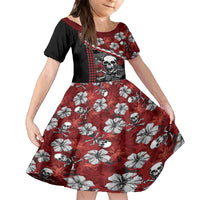 Hawaii Halloween Kid Short Sleeve Dress Hibiscus Skull Kakau Pattern LT01 KID Red - Polynesian Pride