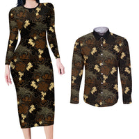 Javanese Batik Semen Couples Matching Long Sleeve Bodycon Dress and Long Sleeve Button Shirt Indonesian Traditional Pattern