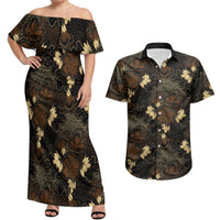 Javanese Batik Semen Couples Matching Off Shoulder Maxi Dress and Hawaiian Shirt Indonesian Traditional Pattern LT01 Black - Polynesian Pride