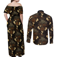 Javanese Batik Semen Couples Matching Off Shoulder Maxi Dress and Long Sleeve Button Shirt Indonesian Traditional Pattern