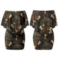 Javanese Batik Semen Couples Matching Off Shoulder Short Dress and Hawaiian Shirt Indonesian Traditional Pattern LT01 - Polynesian Pride