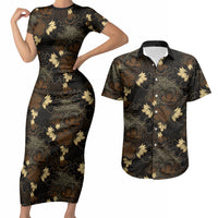 Javanese Batik Semen Couples Matching Short Sleeve Bodycon Dress and Hawaiian Shirt Indonesian Traditional Pattern LT01 Black - Polynesian Pride