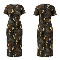 Javanese Batik Semen Couples Matching Short Sleeve Bodycon Dress and Hawaiian Shirt Indonesian Traditional Pattern LT01 - Polynesian Pride