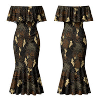 Javanese Batik Semen Family Matching Mermaid Dress and Hawaiian Shirt Indonesian Traditional Pattern LT01 Mom's Dress Black - Polynesian Pride
