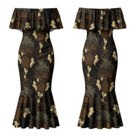 Javanese Batik Semen Family Matching Mermaid Dress and Hawaiian Shirt Indonesian Traditional Pattern LT01 Mom's Dress Black - Polynesian Pride