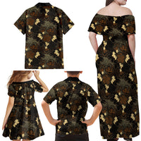 Javanese Batik Semen Family Matching Off Shoulder Maxi Dress and Hawaiian Shirt Indonesian Traditional Pattern LT01 Mom's Dress Black - Polynesian Pride