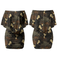 Javanese Batik Semen Family Matching Off Shoulder Short Dress and Hawaiian Shirt Indonesian Traditional Pattern LT01 Mom's Dress Black - Polynesian Pride