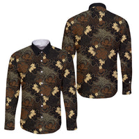 Javanese Batik Semen Family Matching Off Shoulder Short Dress and Hawaiian Shirt Indonesian Traditional Pattern LT01 Dad's Shirt - Long Sleeve Black - Polynesian Pride