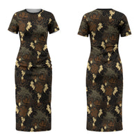 Javanese Batik Semen Family Matching Short Sleeve Bodycon Dress and Hawaiian Shirt Indonesian Traditional Pattern LT01 Mom's Dress Black - Polynesian Pride