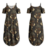 Javanese Batik Semen Family Matching Summer Maxi Dress and Hawaiian Shirt Indonesian Traditional Pattern LT01 Mom's Dress Black - Polynesian Pride