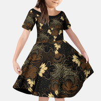 Javanese Batik Semen Kid Short Sleeve Dress Indonesian Traditional Pattern LT01 KID Black - Polynesian Pride