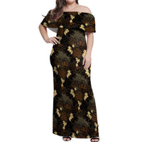 Javanese Batik Semen Off Shoulder Maxi Dress Indonesian Traditional Pattern LT01 Women Black - Polynesian Pride