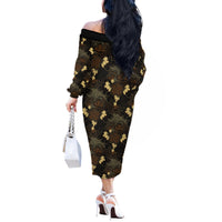 Javanese Batik Semen Off The Shoulder Long Sleeve Dress Indonesian Traditional Pattern LT01 - Polynesian Pride