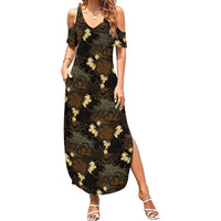 Javanese Batik Semen Summer Maxi Dress Indonesian Traditional Pattern LT01 Women Black - Polynesian Pride