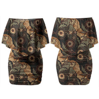 Batik Pedalaman Semen Lereng Style Couples Matching Off Shoulder Short Dress and Hawaiian Shirt Indonesian Traditional Pattern LT01 - Polynesian Pride
