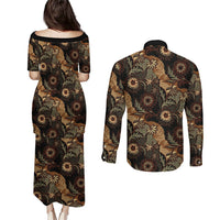Batik Pedalaman Semen Lereng Style Couples Matching Puletasi and Long Sleeve Button Shirt Indonesian Traditional Pattern LT01 - Polynesian Pride