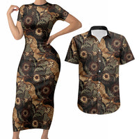 Batik Pedalaman Semen Lereng Style Couples Matching Short Sleeve Bodycon Dress and Hawaiian Shirt Indonesian Traditional Pattern LT01 Black - Polynesian Pride