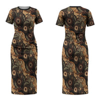 Batik Pedalaman Semen Lereng Style Couples Matching Short Sleeve Bodycon Dress and Hawaiian Shirt Indonesian Traditional Pattern LT01 - Polynesian Pride