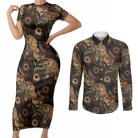 Batik Pedalaman Semen Lereng Style Couples Matching Short Sleeve Bodycon Dress and Long Sleeve Button Shirt Indonesian Traditional Pattern LT01 Black - Polynesian Pride