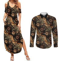 Batik Pedalaman Semen Lereng Style Couples Matching Summer Maxi Dress and Long Sleeve Button Shirt Indonesian Traditional Pattern