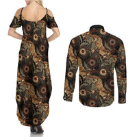 Batik Pedalaman Semen Lereng Style Couples Matching Summer Maxi Dress and Long Sleeve Button Shirt Indonesian Traditional Pattern