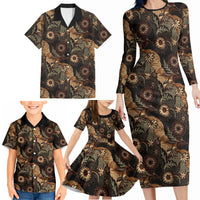 Batik Pedalaman Semen Lereng Style Family Matching Long Sleeve Bodycon Dress and Hawaiian Shirt Indonesian Traditional Pattern LT01 - Polynesian Pride