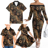 Batik Pedalaman Semen Lereng Style Family Matching Off The Shoulder Long Sleeve Dress and Hawaiian Shirt Indonesian Traditional Pattern LT01 - Polynesian Pride