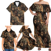 Batik Pedalaman Semen Lereng Style Family Matching Off Shoulder Maxi Dress and Hawaiian Shirt Indonesian Traditional Pattern LT01 - Polynesian Pride