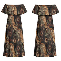 Batik Pedalaman Semen Lereng Style Family Matching Off Shoulder Maxi Dress and Hawaiian Shirt Indonesian Traditional Pattern LT01 Mom's Dress Black - Polynesian Pride