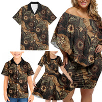 Batik Pedalaman Semen Lereng Style Family Matching Off Shoulder Short Dress and Hawaiian Shirt Indonesian Traditional Pattern LT01 - Polynesian Pride