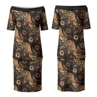 Batik Pedalaman Semen Lereng Style Family Matching Puletasi and Hawaiian Shirt Indonesian Traditional Pattern LT01 Mom's Dress Black - Polynesian Pride