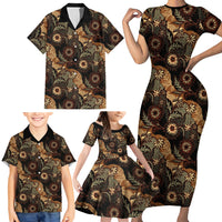 Batik Pedalaman Semen Lereng Style Family Matching Short Sleeve Bodycon Dress and Hawaiian Shirt Indonesian Traditional Pattern
