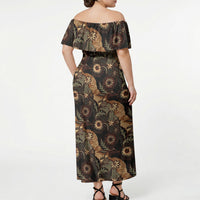 Batik Pedalaman Semen Lereng Style Off Shoulder Maxi Dress Indonesian Traditional Pattern LT01 - Polynesian Pride