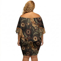 Batik Pedalaman Semen Lereng Style Off Shoulder Short Dress Indonesian Traditional Pattern LT01 - Polynesian Pride