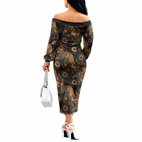 Batik Pedalaman Semen Lereng Style Off The Shoulder Long Sleeve Dress Indonesian Traditional Pattern LT01 - Polynesian Pride