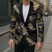 Gold Tropical Leaves Hawaii Mikioi Lei Blazer Luxury Stylized - Polynesian Pride