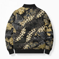 Gold Tropical Leaves Hawaii Mikioi Lei Bomber Puffer Jacket Luxury Stylized - Polynesian Pride