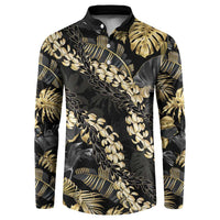 Gold Tropical Leaves Hawaii Mikioi Lei Button Sweatshirt Luxury Stylized LT01 Gold - Polynesian Pride