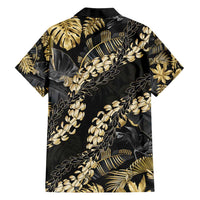 Gold Tropical Leaves Hawaii Mikioi Lei Family Matching Tank Maxi Dress and Hawaiian Shirt Luxury Stylized - Polynesian Pride