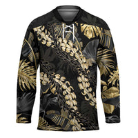 Gold Tropical Leaves Hawaii Mikioi Lei Hockey Jersey Luxury Stylized LT01 Unisex Gold - Polynesian Pride