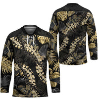 Gold Tropical Leaves Hawaii Mikioi Lei Hockey Jersey Luxury Stylized LT01 - Polynesian Pride