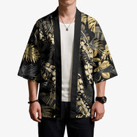Gold Tropical Leaves Hawaii Mikioi Lei Kimono Luxury Stylized - Polynesian Pride