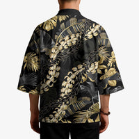 Gold Tropical Leaves Hawaii Mikioi Lei Kimono Luxury Stylized - Polynesian Pride