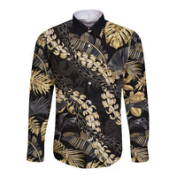 Gold Tropical Leaves Hawaii Mikioi Lei Long Sleeve Button Shirt Luxury Stylized LT01 Unisex Gold - Polynesian Pride