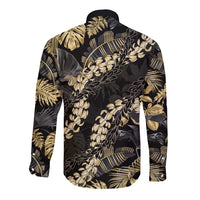 Gold Tropical Leaves Hawaii Mikioi Lei Long Sleeve Button Shirt Luxury Stylized LT01 - Polynesian Pride