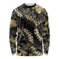 Gold Tropical Leaves Hawaii Mikioi Lei Long Sleeve Shirt Luxury Stylized LT01 Unisex Gold - Polynesian Pride