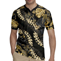 Gold Tropical Leaves Hawaii Mikioi Lei Rugby Jersey Luxury Stylized LT01 - Polynesian Pride