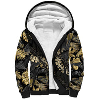 Gold Tropical Leaves Hawaii Mikioi Lei Sherpa Hoodie Luxury Stylized LT01 Unisex Gold - Polynesian Pride
