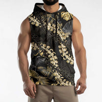Gold Tropical Leaves Hawaii Mikioi Lei Sleeveless Hoodie Luxury Stylized - Polynesian Pride